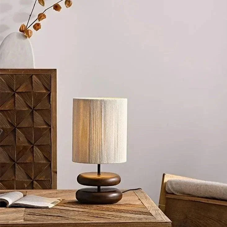 Bedside table lamp - Walnut wood - Fabric shade -  - #tag1#
