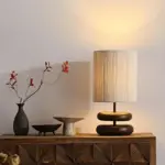 Bedside table lamp Walnut wood Fabric shade tag1
