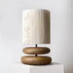 Bedside table lamp Walnut wood Fabric shade tag1