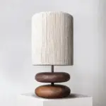 Bedside table lamp Walnut wood Fabric shade tag1
