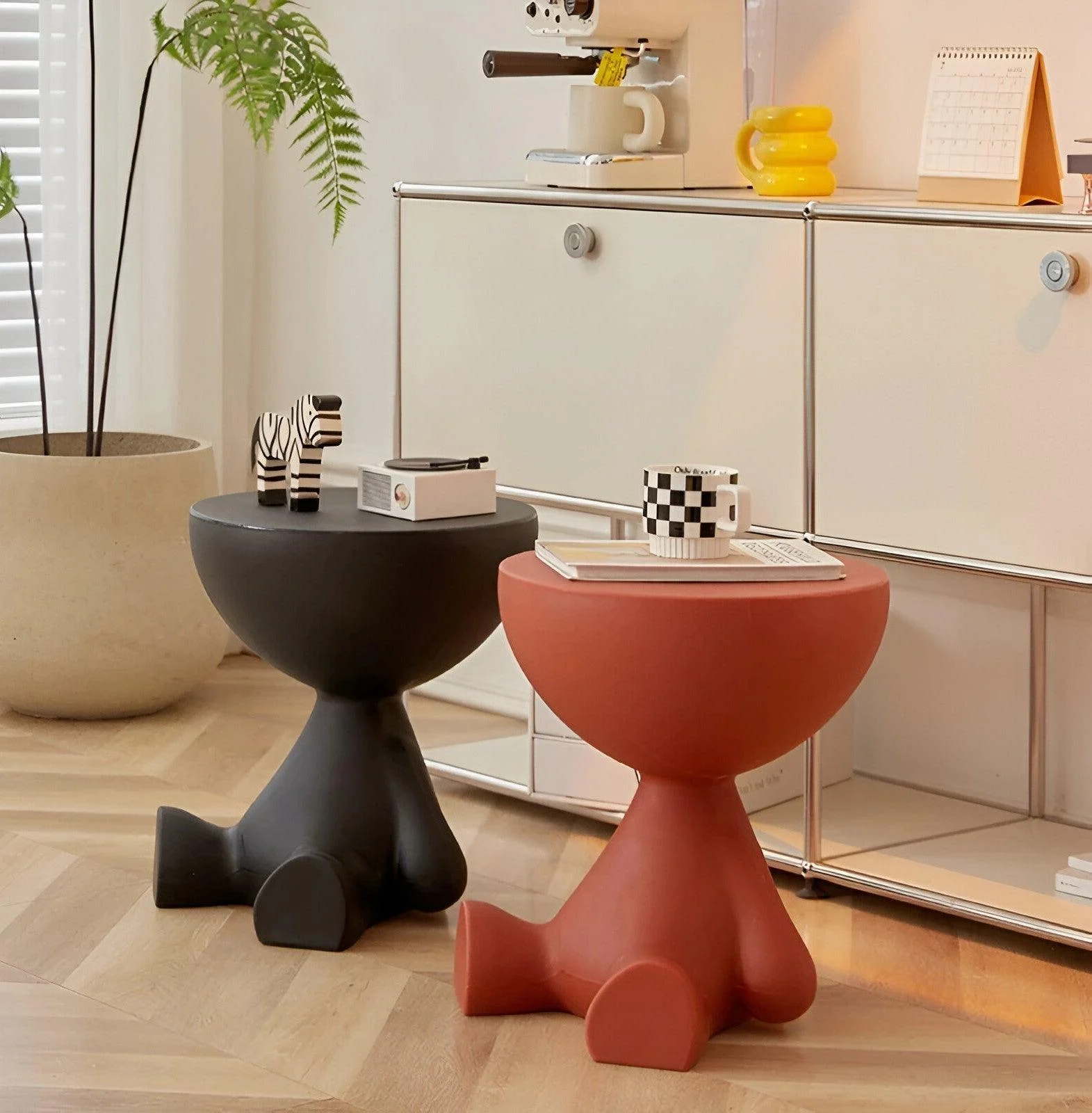 Beef Cream Side Table - Black Round Coffee Table - Cute Plastic Side Table -  - #tag1#