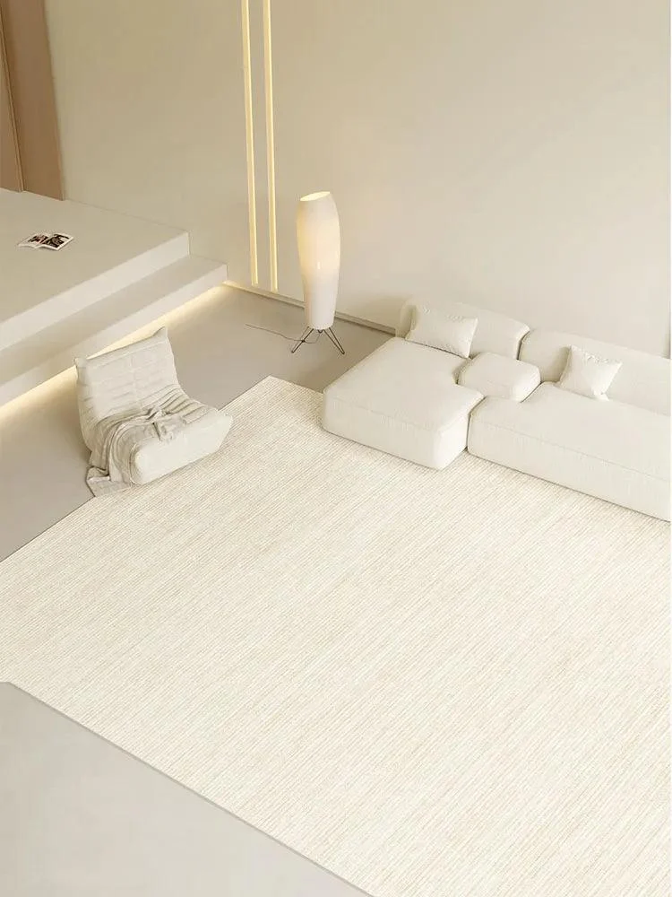 Beige Clean Minimal Striped Rug Carpet Large Area Bedroom Balcony -