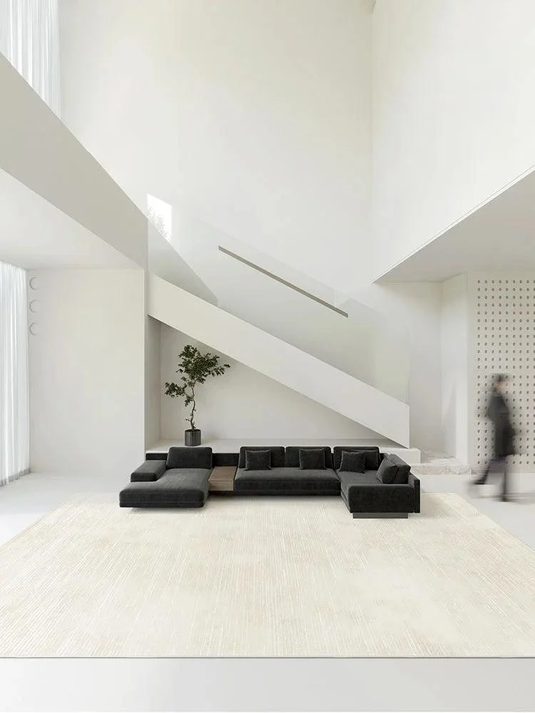 Beige Clean Minimal Striped Rug Carpet Large Area Bedroom Balcony -