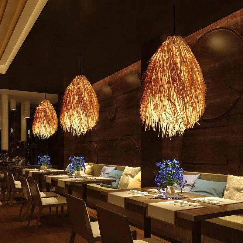 Beige Rattan Pendant Lamp - Asian Style 1-Light Pendant Fixture for Restaurant -  - #tag1#