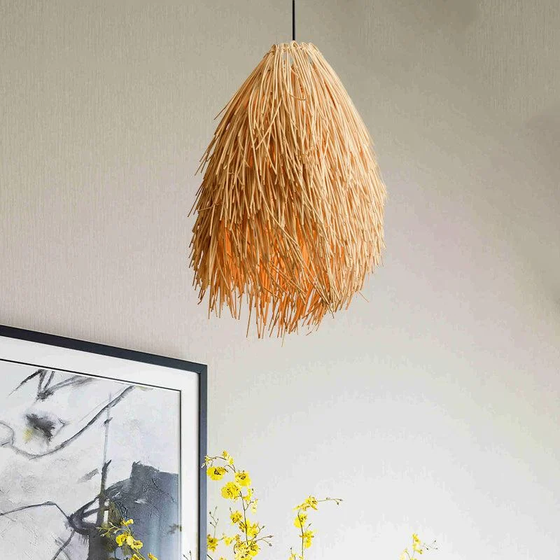 Beige Rattan Pendant Lamp - Asian Style 1-Light Pendant Fixture for Restaurant -  - #tag1#