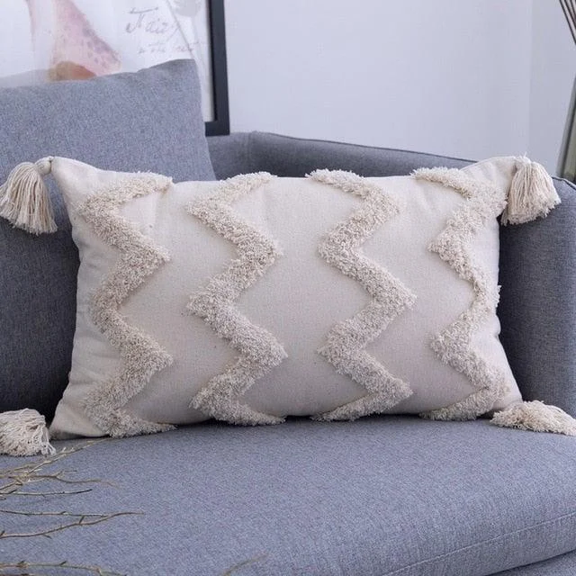 Beige Tassels Cushion Covers -