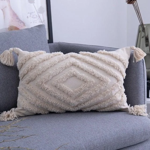 Beige Tassels Cushion Covers -