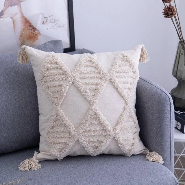 Beige Tassels Cushion Covers -