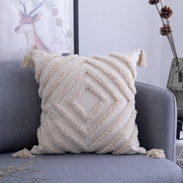 Beige Tassels Cushion Covers -