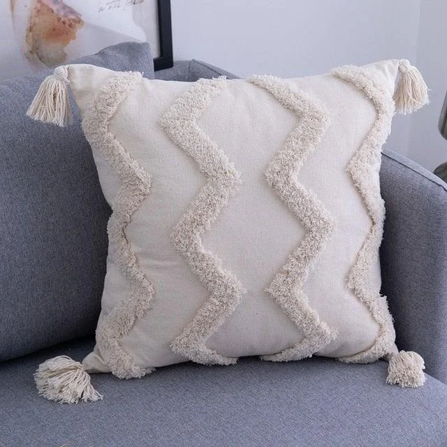 Beige Tassels Cushion Covers -