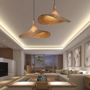 Beige Wicker Pendant Light Kit - Asian 1-Light Dining Table Ceiling Lamp