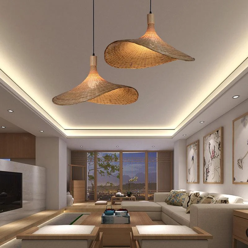 Beige Wicker Pendant Light Kit - Asian 1-Light Dining Table Ceiling Lamp -  - #tag1#