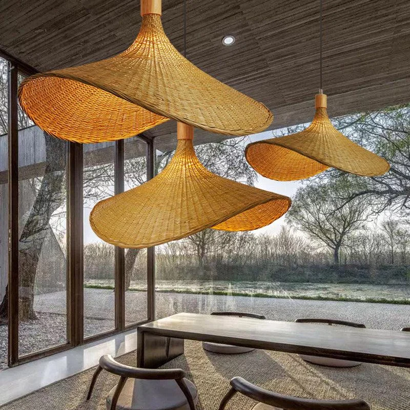 Beige Wicker Pendant Light Kit - Asian 1-Light Dining Table Ceiling Lamp -  - #tag1#