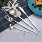 Best Hot Sale 4 Pcs set White silver Dinnerware Set 304 Stainless Steel Western Cutlery Kitchen