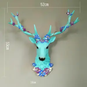 Big Deer Head Statue Home Decoration Accessories 3D Abstract Sculpture Wall Hang Decor Elk Statues Living Room Mural Art Craft