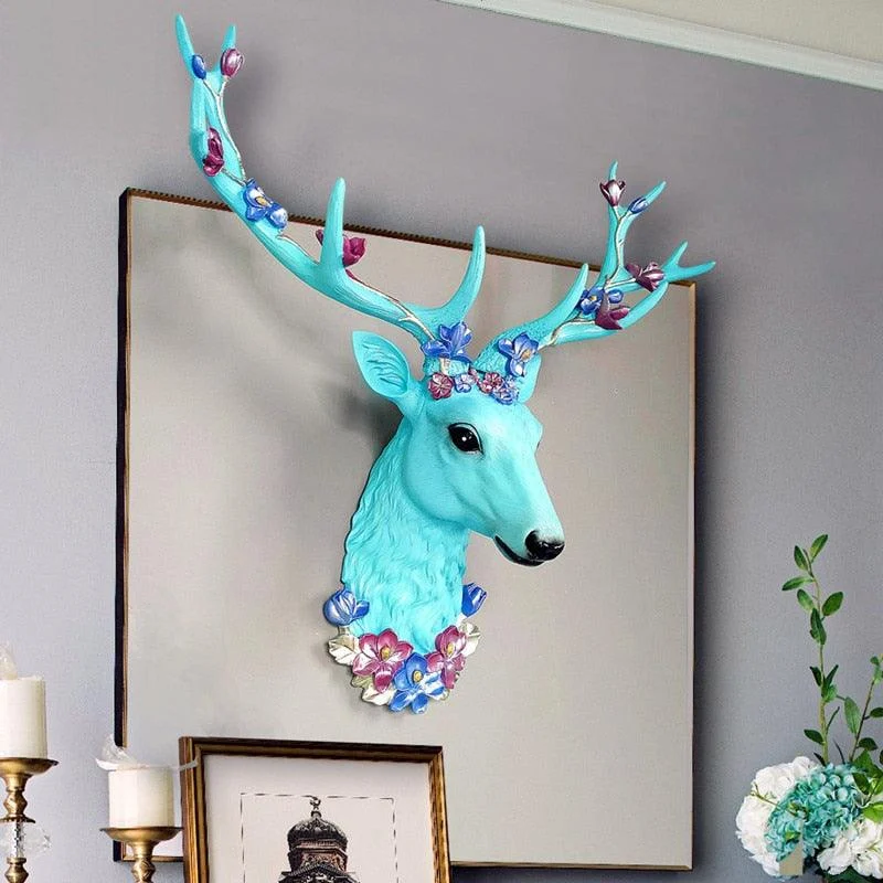 Big Deer Head Statue Home Decoration Accessories 3D Abstract Sculpture Wall Hang Decor Elk Statues Living Room Mural Art Craft -  - #tag1#