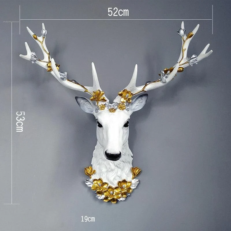 Big Deer Head Statue Home Decoration Accessories 3D Abstract Sculpture Wall Hang Decor Elk Statues Living Room Mural Art Craft -  - #tag1#