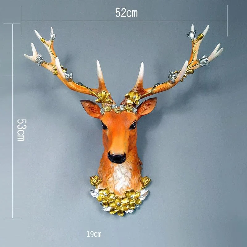 Big Deer Head Statue Home Decoration Accessories 3D Abstract Sculpture Wall Hang Decor Elk Statues Living Room Mural Art Craft -  - #tag1#