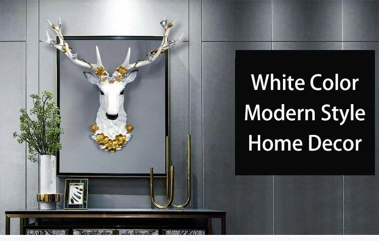 Big Deer Head Statue Home Decoration Accessories 3D Abstract Sculpture Wall Hang Decor Elk Statues Living Room Mural Art Craft -  - #tag1#