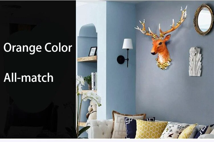 Big Deer Head Statue Home Decoration Accessories 3D Abstract Sculpture Wall Hang Decor Elk Statues Living Room Mural Art Craft -  - #tag1#