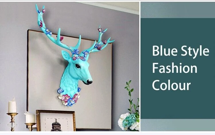 Big Deer Head Statue Home Decoration Accessories 3D Abstract Sculpture Wall Hang Decor Elk Statues Living Room Mural Art Craft -  - #tag1#