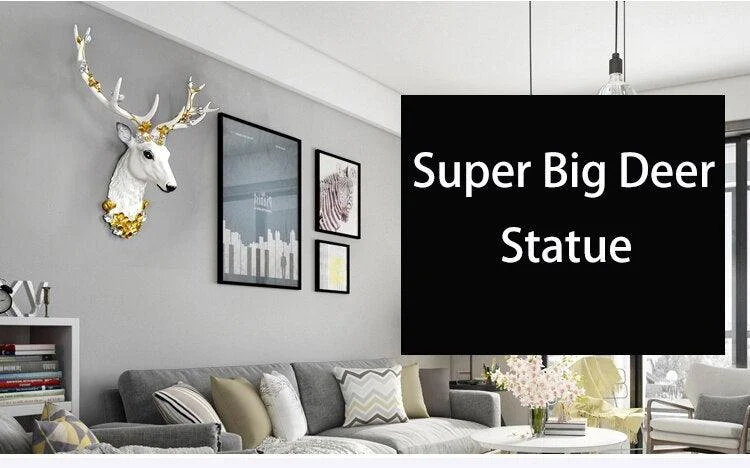 Big Deer Head Statue Home Decoration Accessories 3D Abstract Sculpture Wall Hang Decor Elk Statues Living Room Mural Art Craft -  - #tag1#