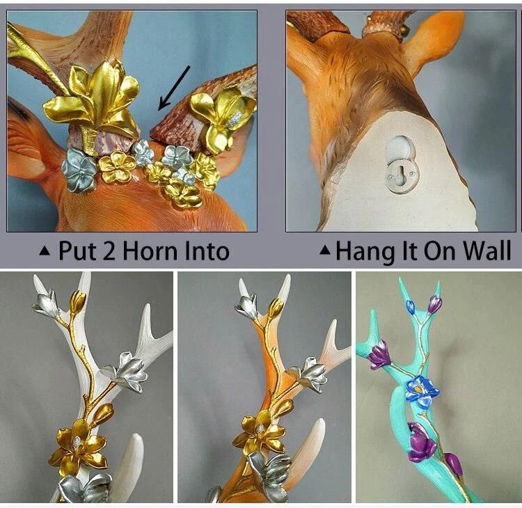 Big Deer Head Statue Home Decoration Accessories 3D Abstract Sculpture Wall Hang Decor Elk Statues Living Room Mural Art Craft -  - #tag1#