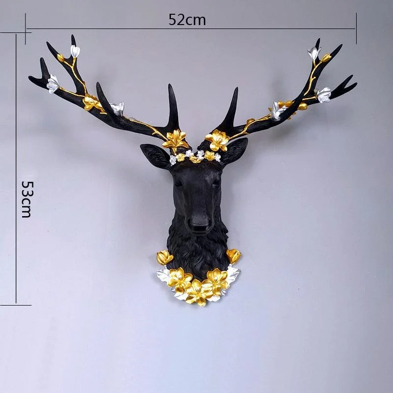 Big Deer Head Statue Home Decoration Accessories 3D Abstract Sculpture Wall Hang Decor Elk Statues Living Room Mural Art Craft -  - #tag1#