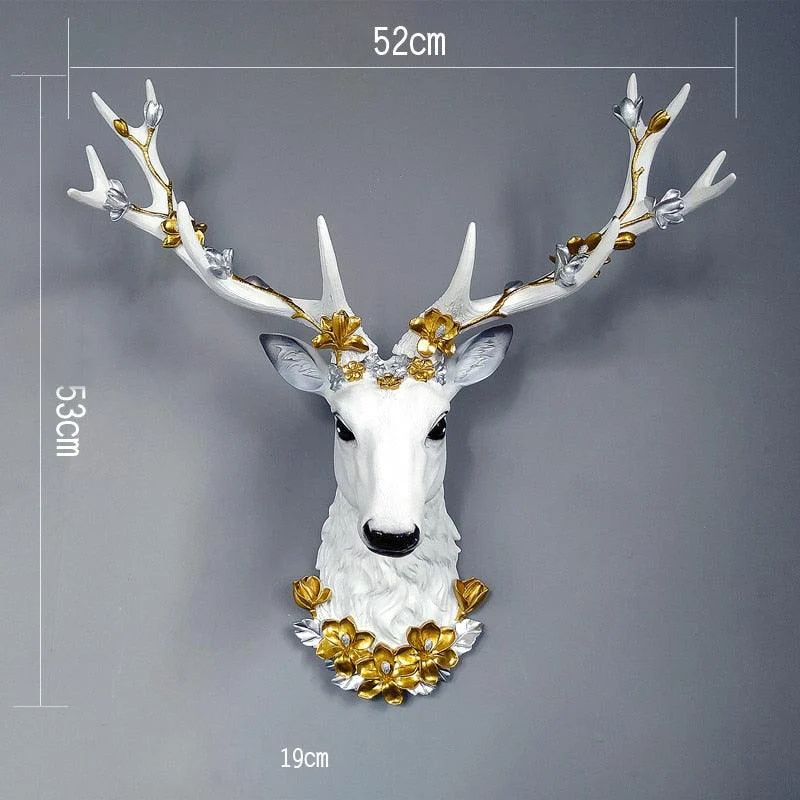 Big Deer Head Statue Home Decoration Accessories 3D Abstract Sculpture Wall Hang Decor Elk Statues Living Room Mural Art Craft -  - #tag1#
