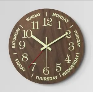Big Letters Luminous Silent Clock 12 Inches Wood Textured