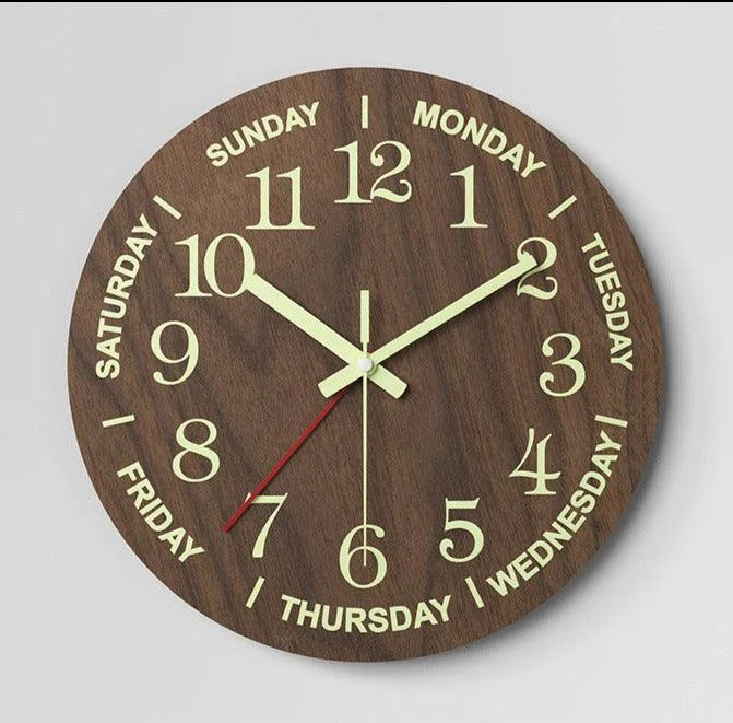 Big Letters Luminous Silent Clock 12 Inches Wood Textured -