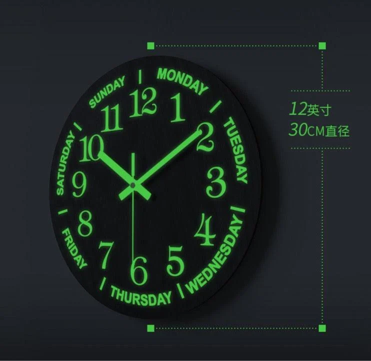 Big Letters Luminous Silent Clock 12 Inches Wood Textured -