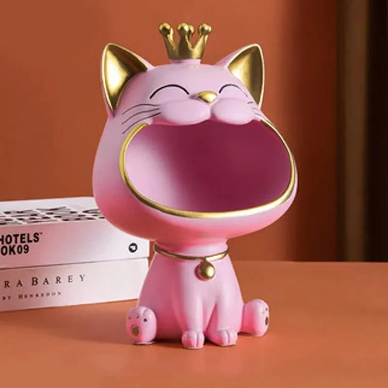Big Mouth Cat Key Storage Tray: Light Luxury Sculpture -