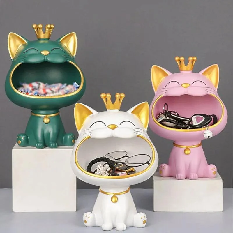 Big Mouth Cat Key Storage Tray: Light Luxury Sculpture -