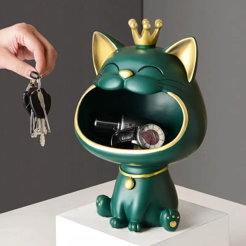 Big Mouth Cat Key Storage Tray: Light Luxury Sculpture -