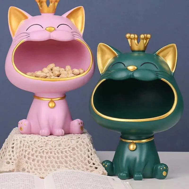 Big Mouth Cat Key Storage Tray: Light Luxury Sculpture -