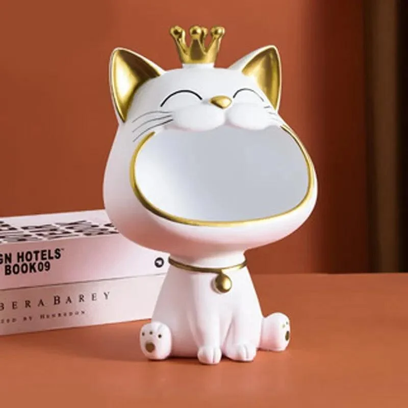 Big Mouth Cat Key Storage Tray: Light Luxury Sculpture -