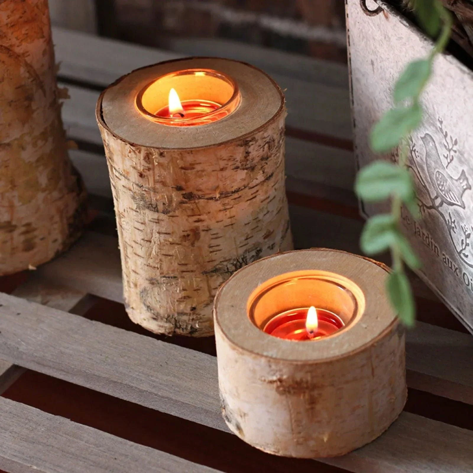 Birch Wood Candle Holder -