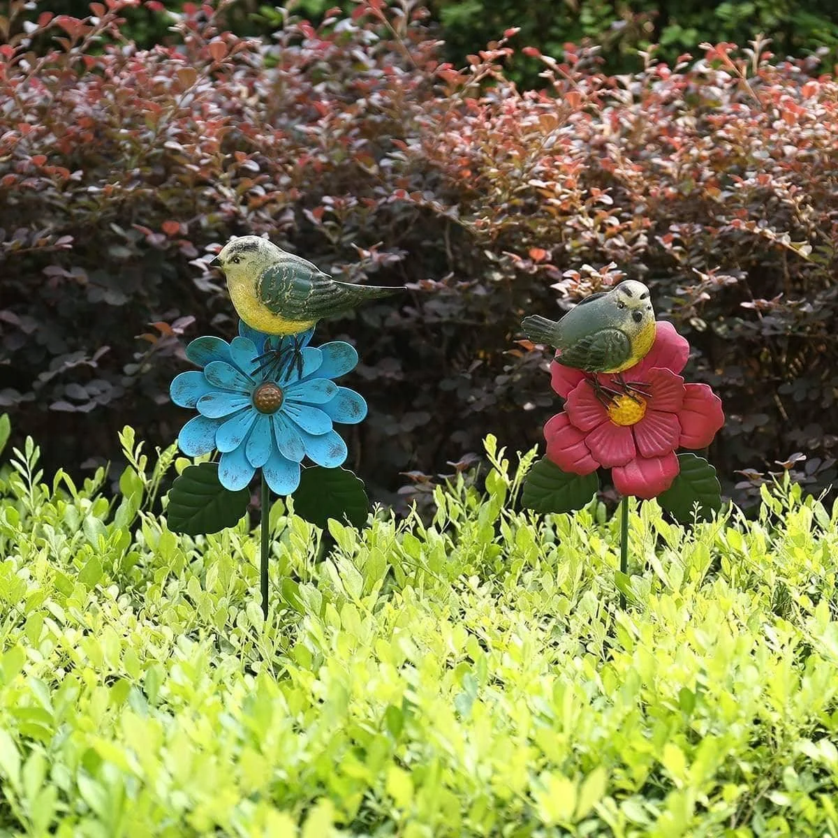 Bird & Flower Garden Stake - Charm for Your Garden Decor -