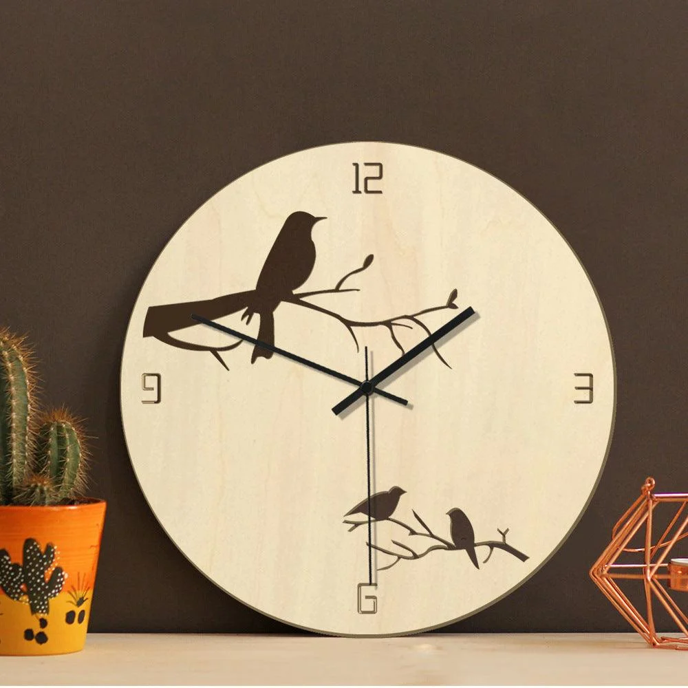 Birds Analogue Wall Décor Noiseless Clock for Lounge -