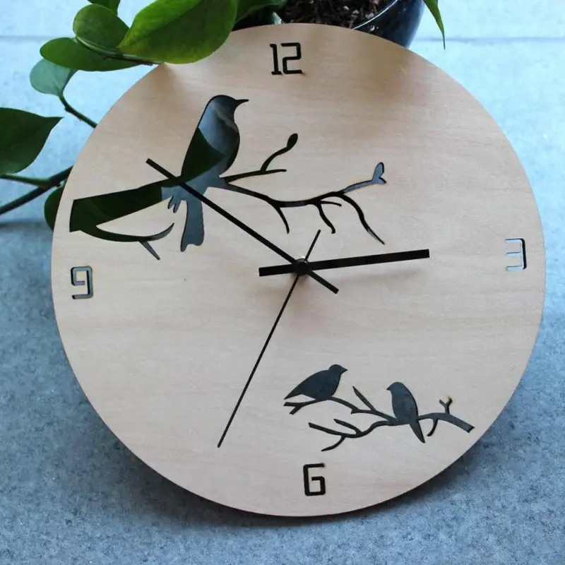 Birds Analogue Wall Decor Noiseless Clock for Lounge