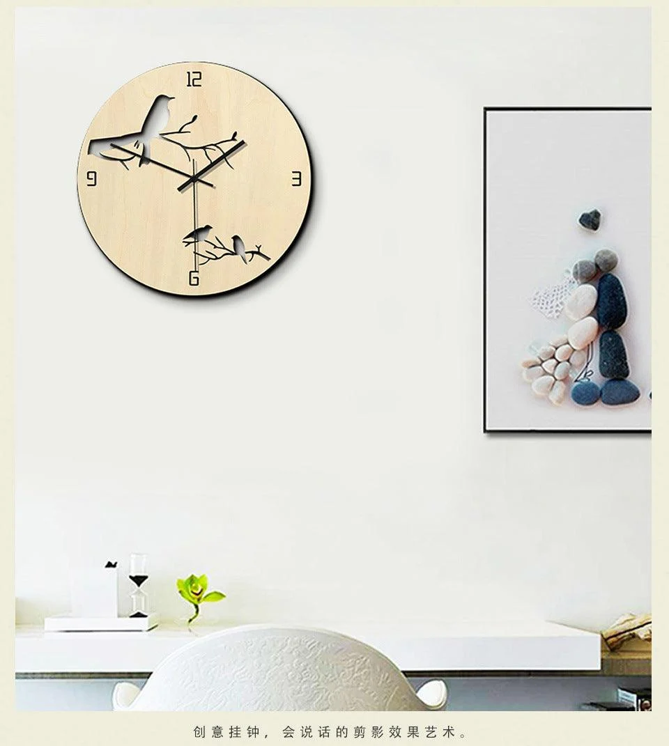 Birds Analogue Wall Décor Noiseless Clock for Lounge -