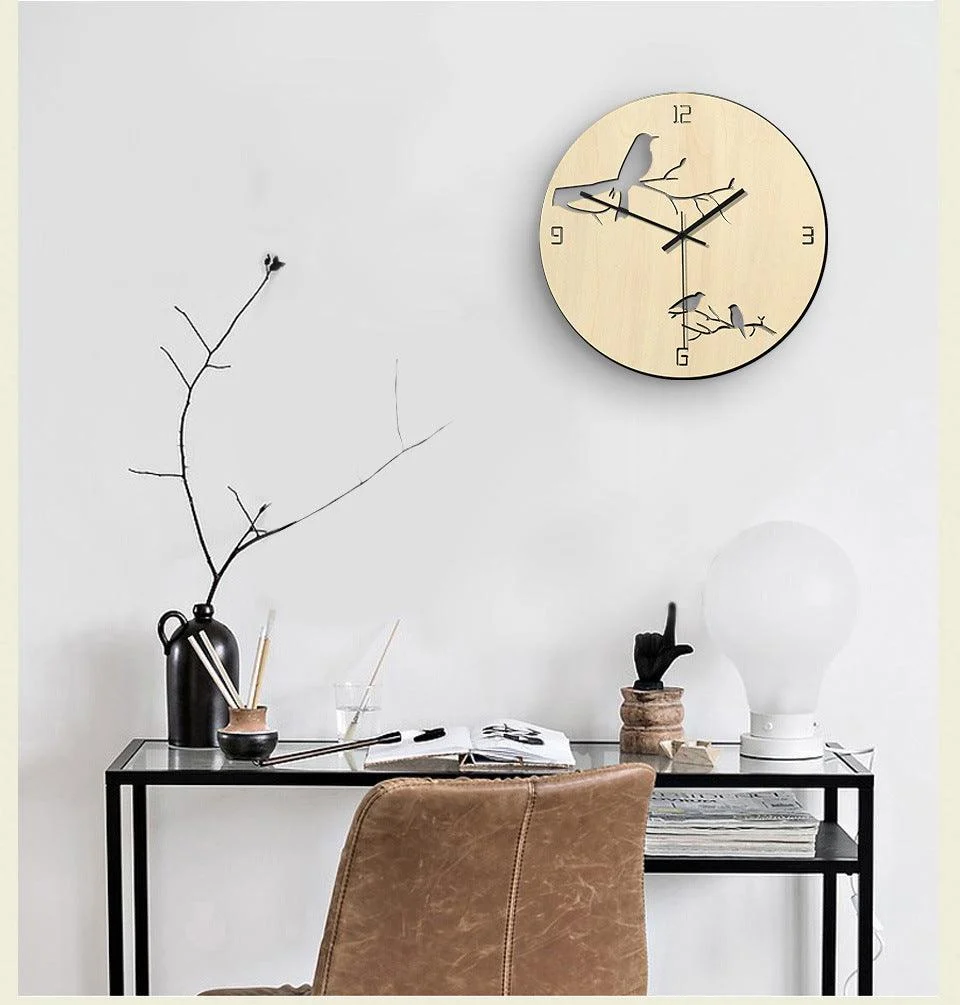 Birds Analogue Wall Décor Noiseless Clock for Lounge -