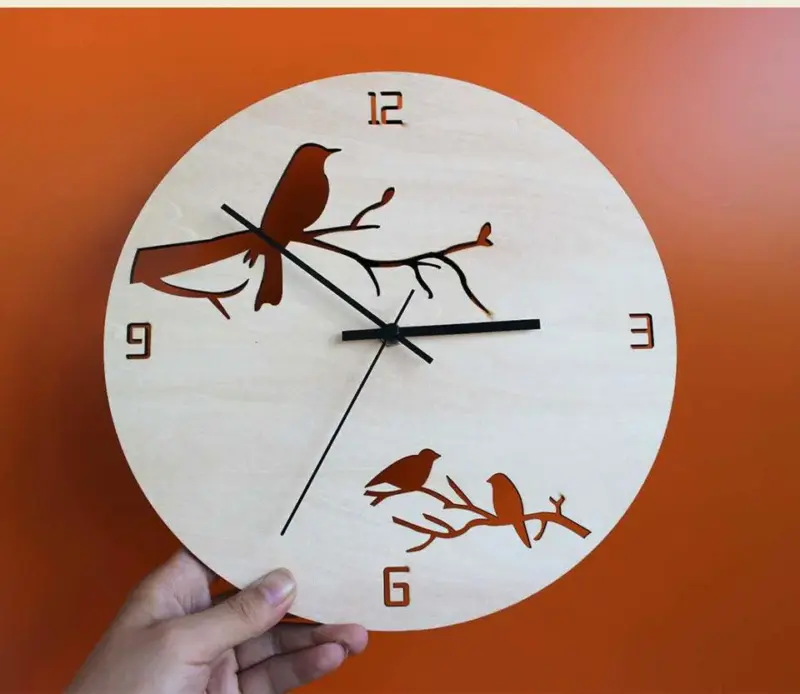 Birds Analogue Wall Decor Noiseless Clock for Lounge