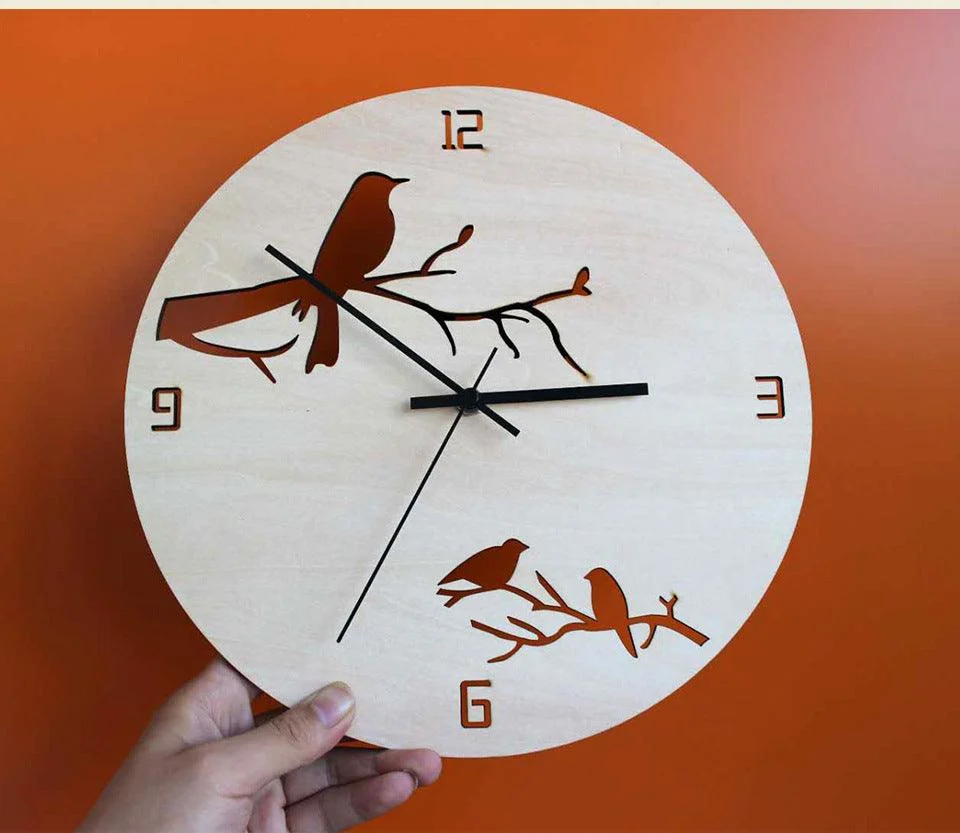 Birds Analogue Wall Décor Noiseless Clock for Lounge -