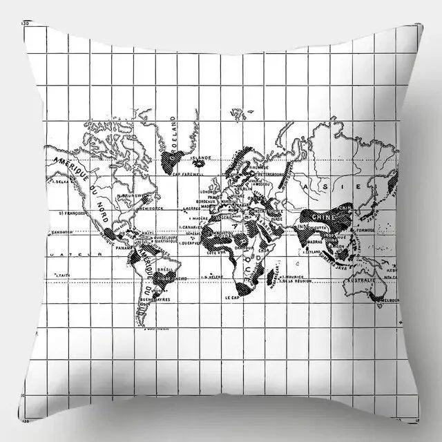 Black-And-White-Series Pillowcase - World Map -  - #tag1#