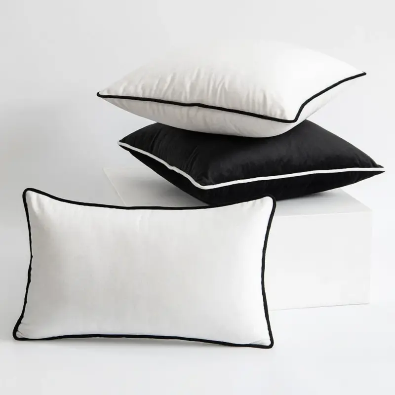 Black and White Velvet Hemming Pillowcase Simple Nordic Style Pillow Cases 50x50 Modern Light Luxury Cushions 101dae43 8d2e 4a53 8e2c 7ce4792ffd45