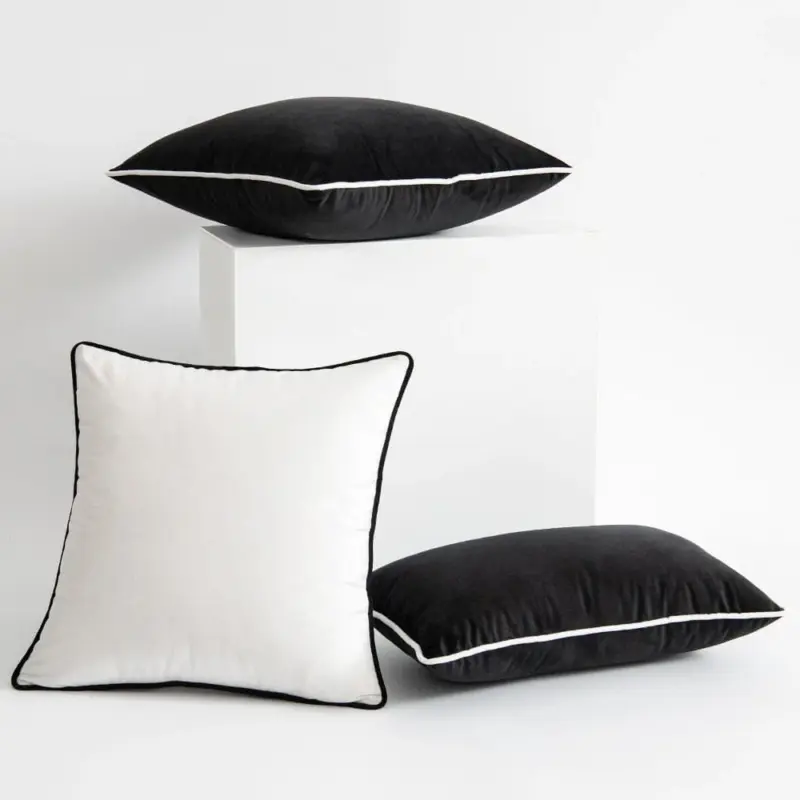 Black and White Velvet Hemming Pillowcase Simple Nordic Style Pillow Cases 50x50 Modern Light Luxury Cushions 25825949 0497 4a5c a619 722eaa5f99b8
