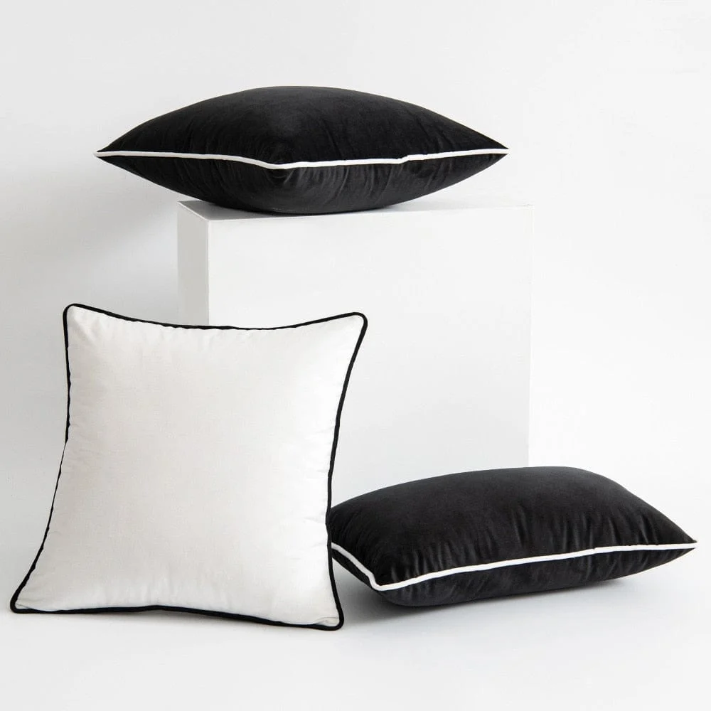 Black And White Velvet Hemming Pillowcase Simple Nordic Style Pillow Cases 50x50 Modern Light Luxury Cushions 25825949 0497 4a5c A619 722eaa5f99b8