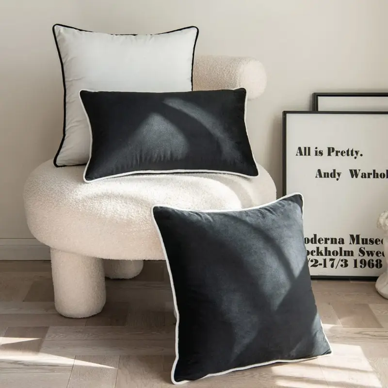 Black and White Velvet Hemming Pillowcase Simple Nordic Style Pillow Cases 50x50 Modern Light Luxury Cushions 32fb58f5 0e1f 47b8 82b7 dc6f61c5640b